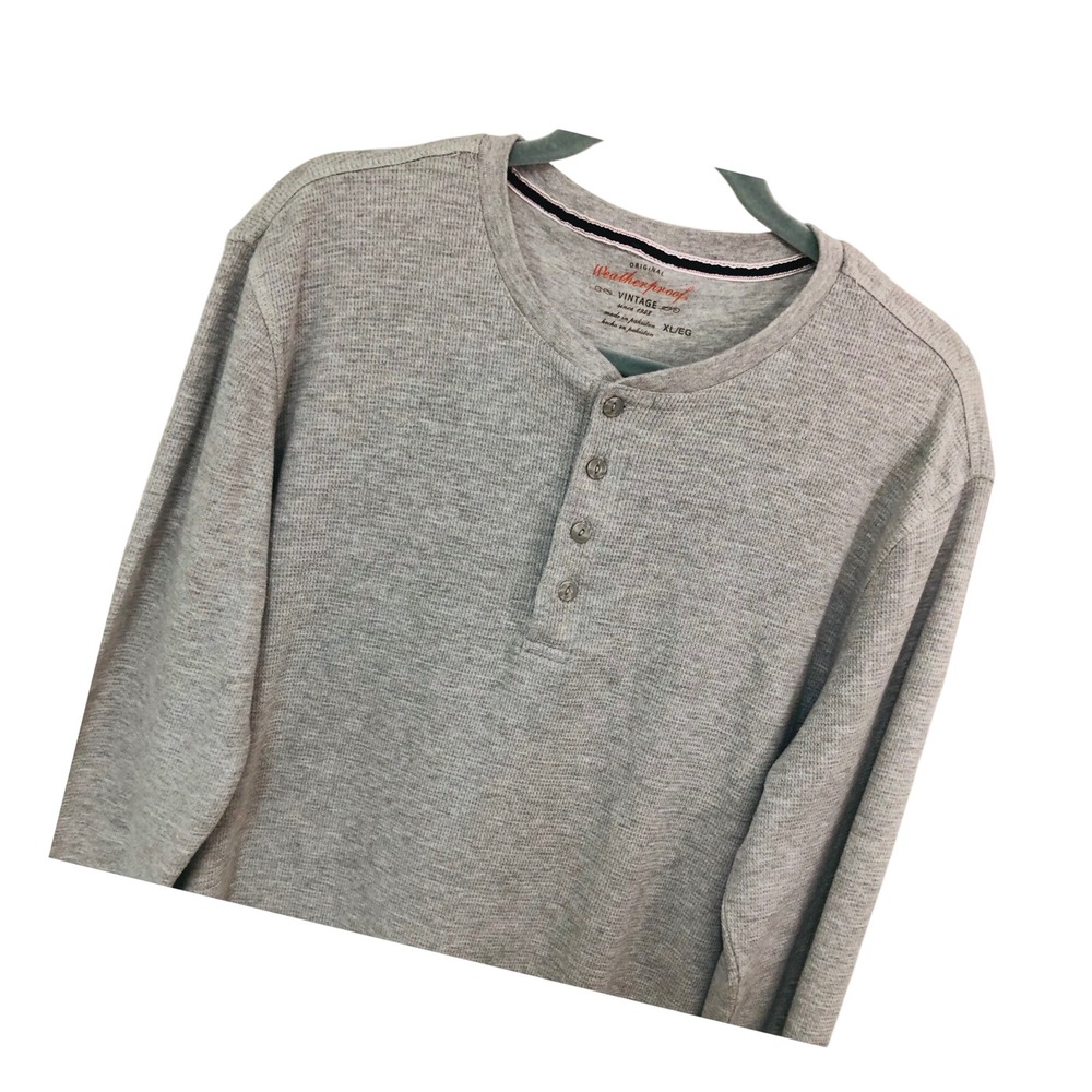 Weatherproof Vintage Mens XL Gray Waffle Knit Thermal Henley Shirt Gorpcore Work